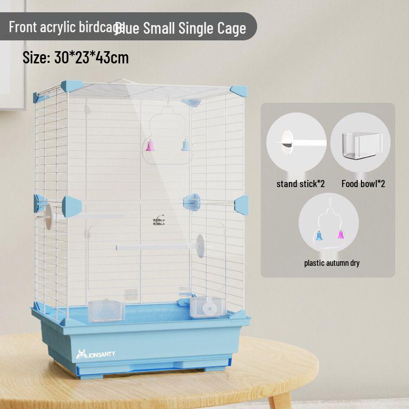 Large Transparent Acrylic Bird Cage with Toilet for Cockatiels and Parrots