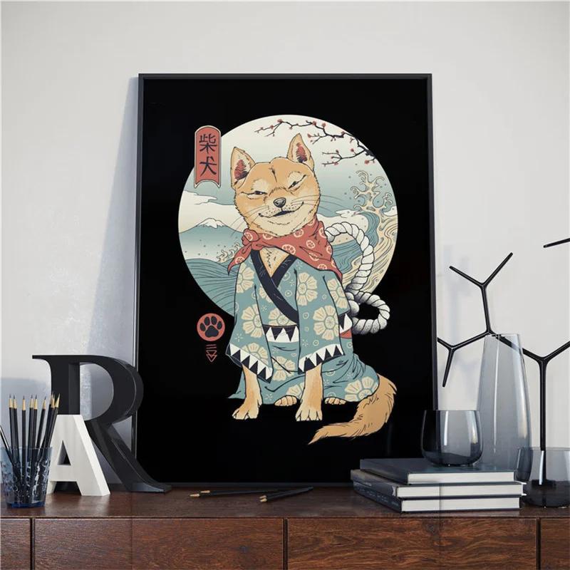 Japanese Samurai Cat Posters and Prints Ramen Nostalgia Quality Cartoon Canvas Paintings Animal Wall Art Pictures for Home Decor