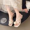 Flower Set Toe Cool Slippers Girl 2025 Summer New Fairy Style Lady Square Head Thick Heel Thin Fashion Sandals Woman