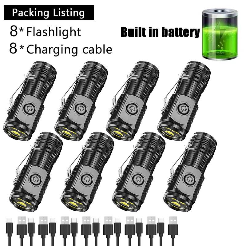 Super Bright Mini 3LED Flashlights With Pen Clip Built in Battery USB Charge Flashlight Outdoor Portable Torch Emergency Lamp