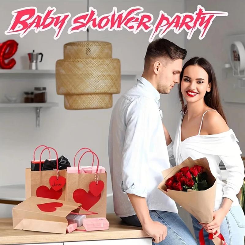 10Pcs/Set Shopping Tote Bag DIY Red Heart Anniversary Party Decor Gift Packing Bags Wedding with Tag Kraft Paper Valentine's Day