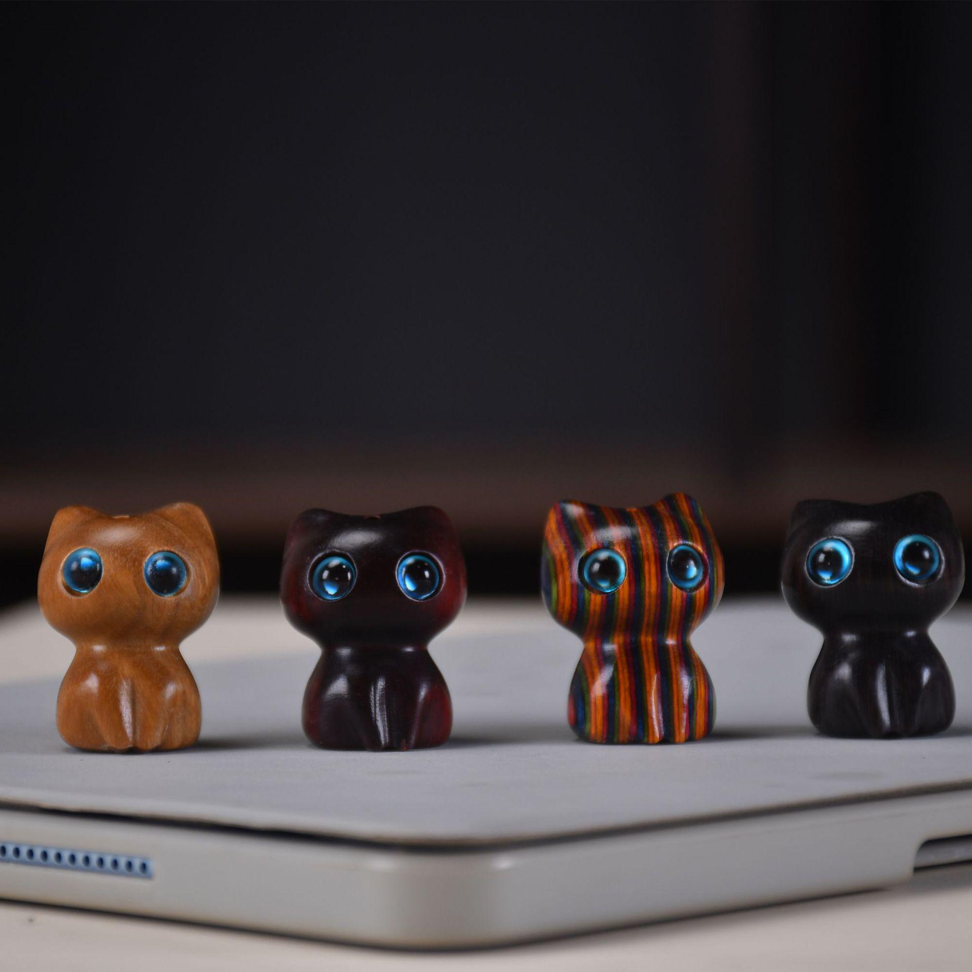 Брелок-подвеска из палисандра в виде головы кошки - Трехмерный инкрустированный дизайн Bare