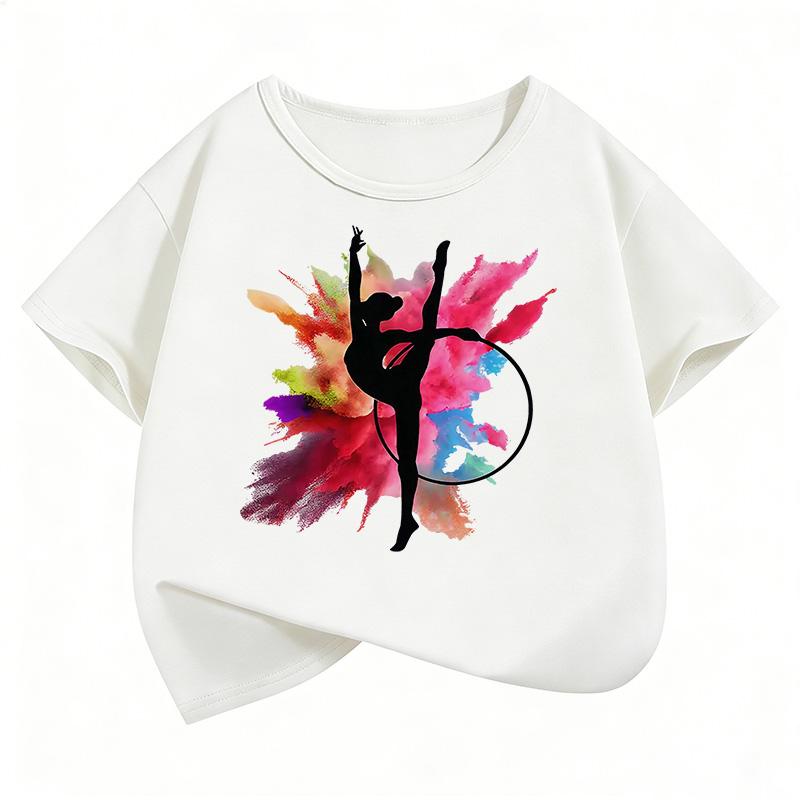Mode Retro Tanzen Buntes Design T-Shirts Y2k Kurzarm Kinder Kinder T-Shirt Mädchen Sommer Frühling Lässiges Oberteil Tee