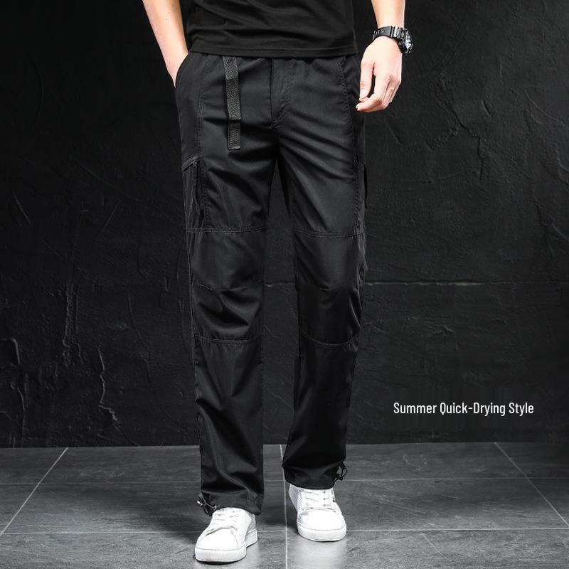 

Men s Quick-Dry Summer Outdoor Trousers, Straight Loose Fit, Multi-Pocket, Detachable Work Pants 2XL чорний