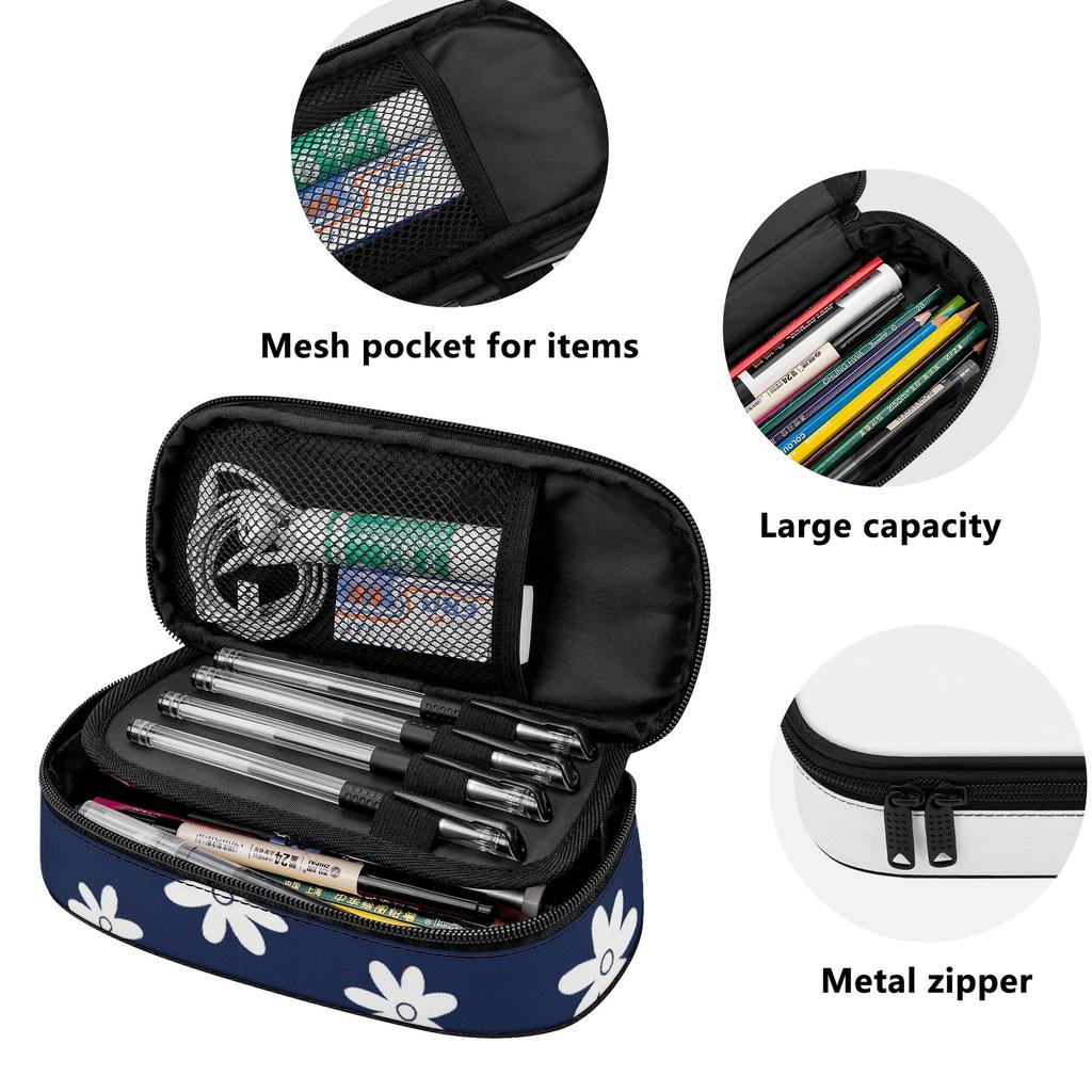 Pencil Pouch Large Capacity Printed Zipper Closure 300D Polyester with Mesh Pocket Removable Divider and Pen Slots for Boys Girls