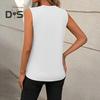 Summer Women Vest Loose Fit Sleeveless Round Neck Tank Tops Solid Color Line Details Breathable Vest