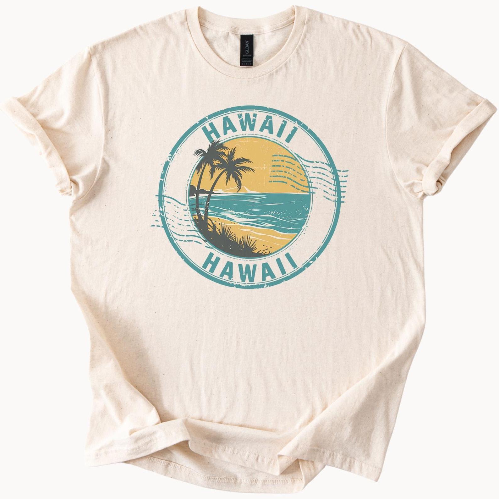 Hawaii Beach Graphic T Shirt Palm Tree Ocean Sunset Retro Style Summer Surf Tee Cool Coastal Aesthetic Hawaii Shirt for Men or 130