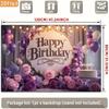 Romantic Purple Birthday Backdrop, Soft Floral and Balloon Scene, Elegant Women's Milestone Party Wall Art