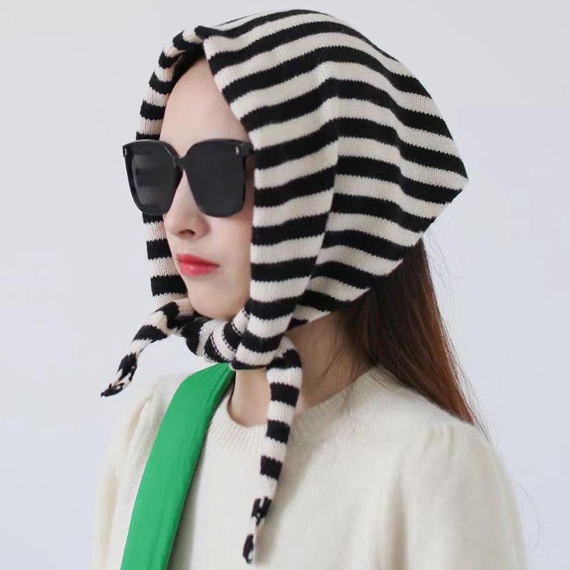 Autumn And Winter Warm Knitted Striped Headscarf Women'S Neck Protection Triangle Scarf