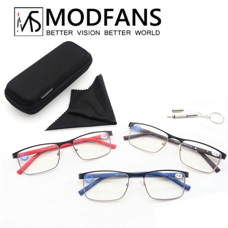 MODFANS Stainless Steel Full-frame Reading Glasses Metal Square Anti-blue Reading Glasses For Men And Women With Diopter.