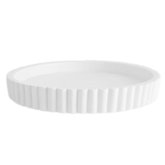 Round Decorative Tray for Coffee, Dining Table, Countertop, 3D Printed Scalloped Edge Serving Tray for Farmhouse, Kitchen, Home, Living Room