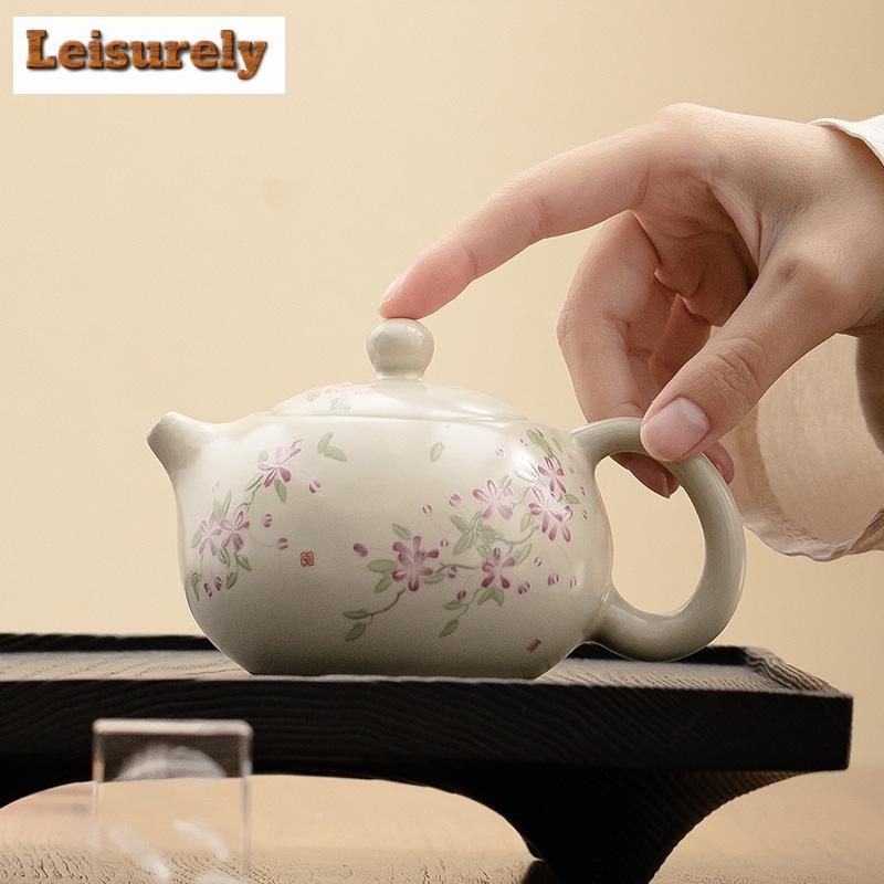 180ml Imitation Song Ru Kiln Xishi Teapot Luxury Cream Opening Piece Pot Tea Maker Kettle with Ball Hole Cafes Accessories Gift