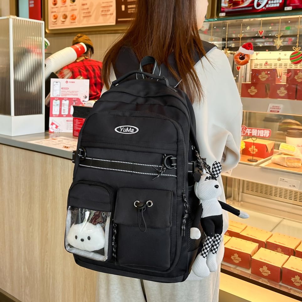 ZESU Large Capacity Korean School PVC Ita Perfect for Elementary and High School Students Women's Backpack, Bag, Bag, Transparent, Commuting, (Black)