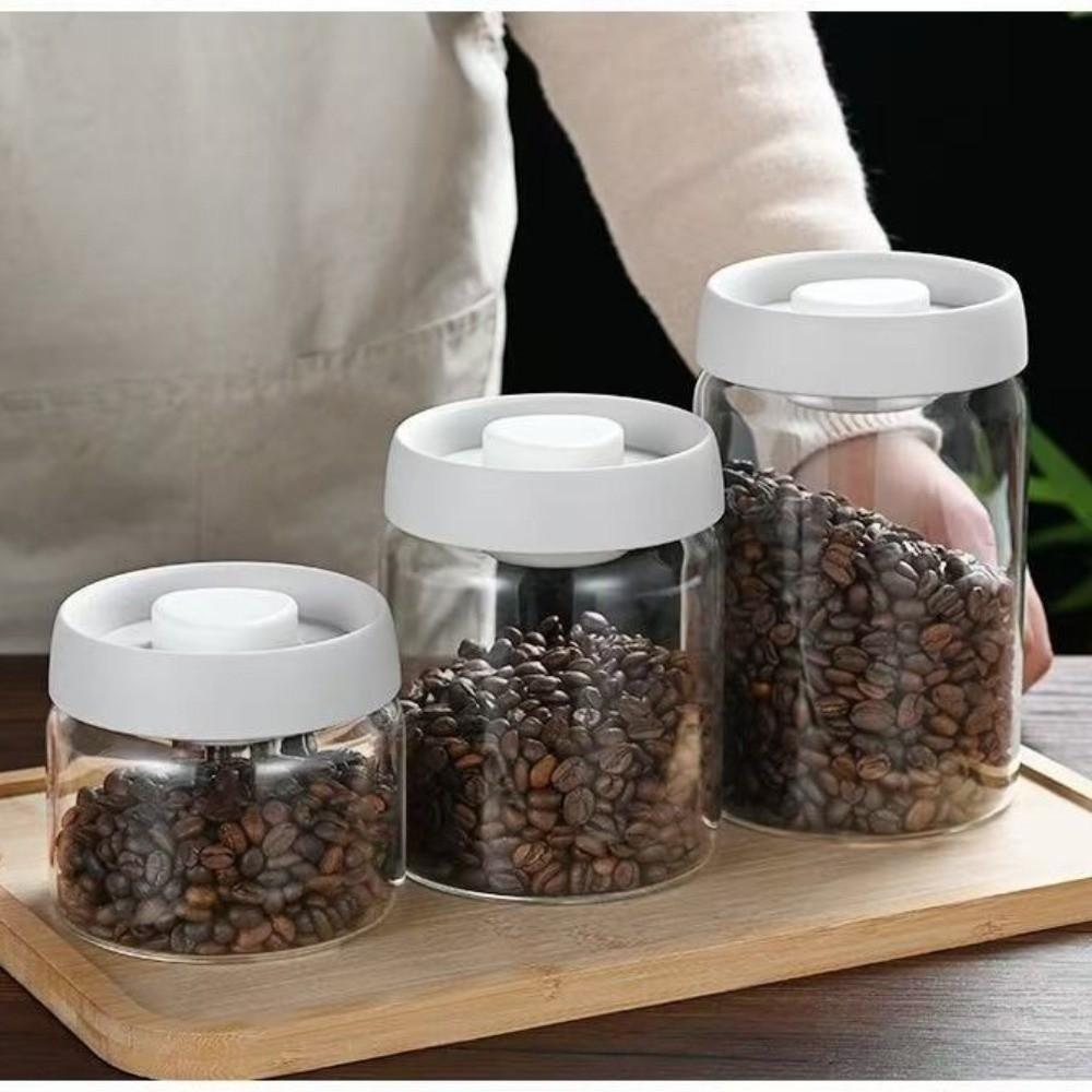 Press Type Coffee Bean Storage Jar Manual Glass Coffee Jar Vacuum Sealed Jar Home Use
