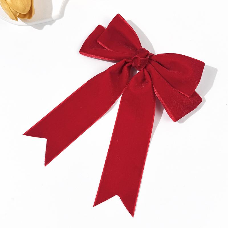 Autumn Winter Red Velvet Bow Ribbon Hair Clip For Women Fashion Retro Ponytail Back Of The Head Bow Hairpin Hair Accessories
