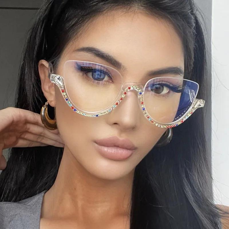 Anti Blue Light Optical Diamond Vintage Cat Eye Glasses Women For Female Luxury Brand Designer Myopia Prescription Eyewear Frame