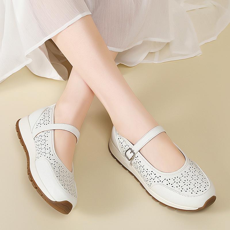 Soft Genuine Leather Hollow Out Platform Sneakers Women Breathable Sports Shoes Woman Comfort Non Slip Walking Flats Mujer