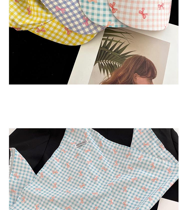 Berretto Bandana a Quadri con Laccetti Incrociati e Visiera - Cappello da Donna per Primavera/Estate Protezione Solare Stile Pastorale