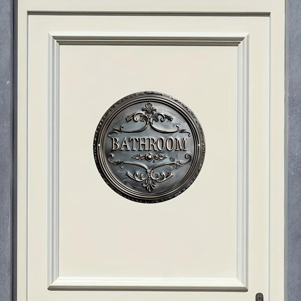 Panneau Décoratif de Salle de Bain Style Vintage, 1 pièce Plaque Métallique Ronde 2D Design Classique à Suspendre au Mur Décoration Polyvalente pour Porte