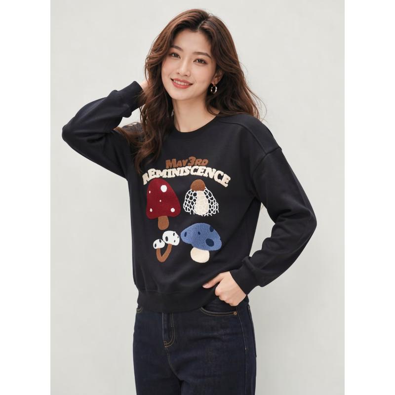 Basic House Women's Embroidered Letter Cartoon Loose Sweatshirt