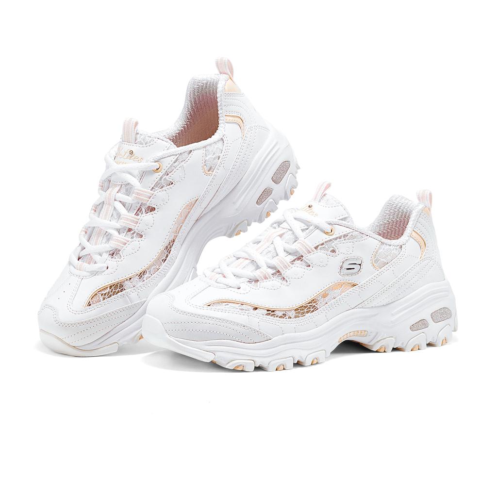 Skechers D'Lites 1.0 Textile, Synthetic Leather Abrasion Resistant Low Top Casual Shoes Women's White 150535-WHT