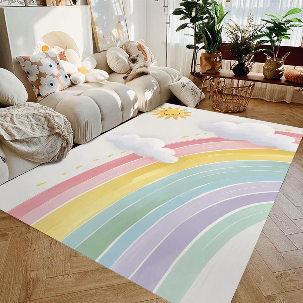 Kawaii Rainbow Pattern Carpet for Children's Room Cute Area Rug Home Decoration Non-slip Doormat Bedside Floor Washable Mat