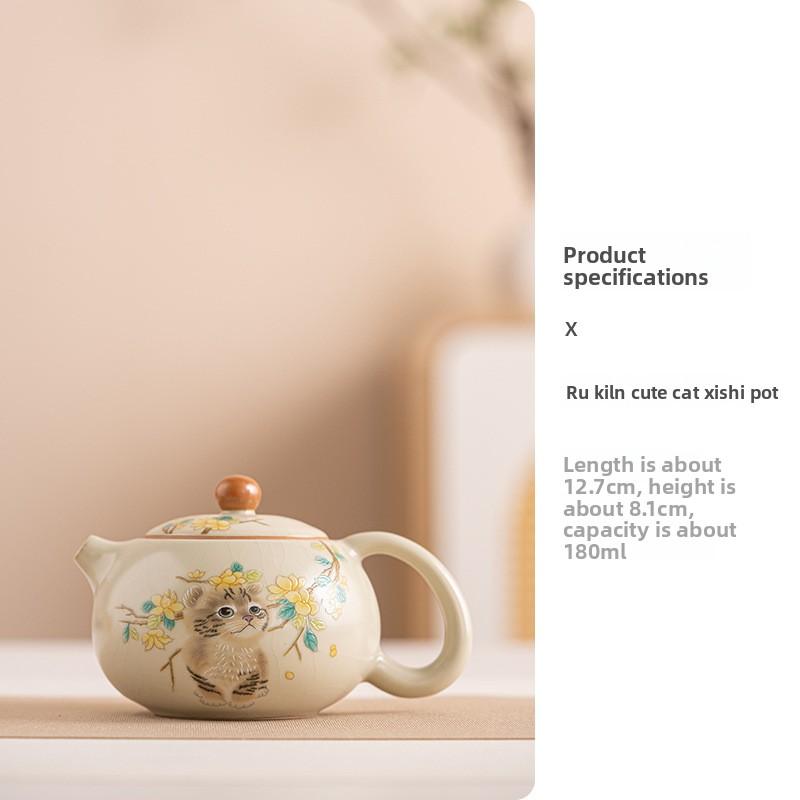 Imitation Song Ru Kiln Beige Xishi Pot Ceramic Square Small Bubble Teapot Household Filter Single Pot Kung Fu Tea Set Teapot