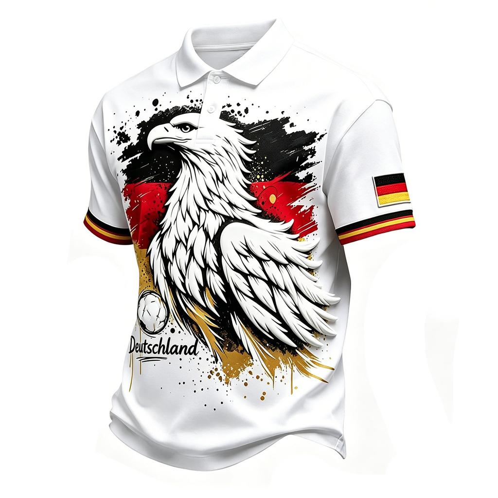Men's Casual Polo Shirt Short Sleeve Collared Top with Graphic Print and Button Closure Suitable for Everyday Wear and Outdoor Activities