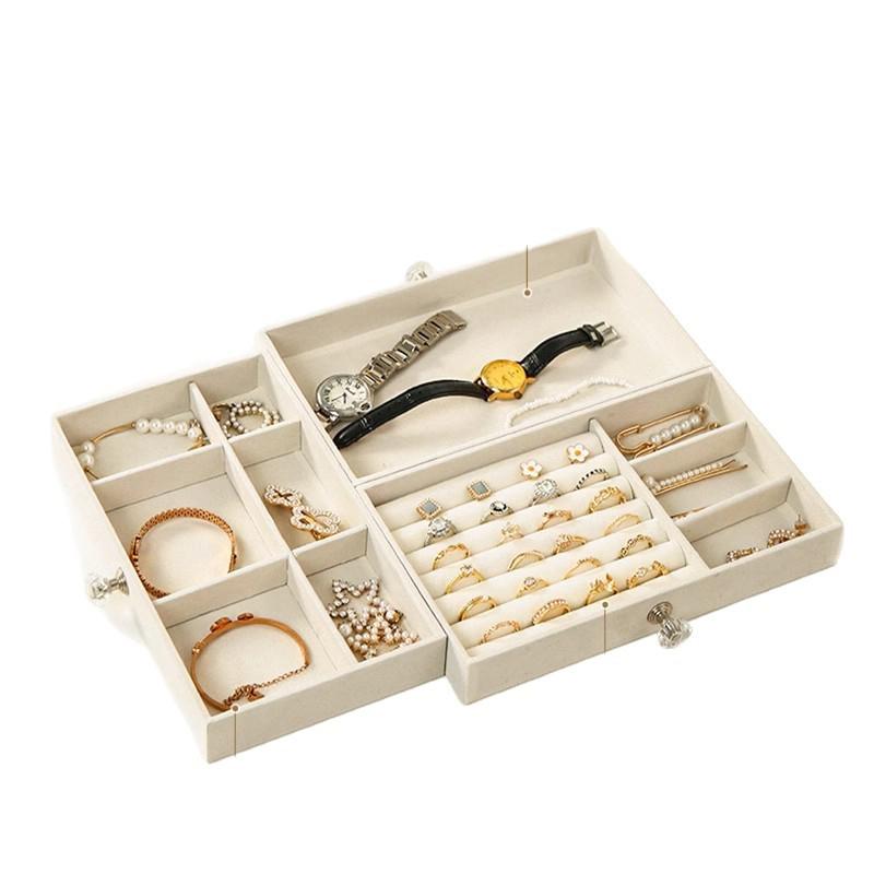 Velvet Jewelry Organizer With 3 Drawers Stackable Display Storage Earrings Necklace Bracelets Box