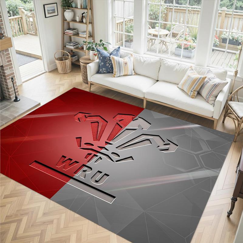 Wales Rugby Design Kristall-Samt-Teppich Gemütlich Nicht?Rutschfester Teppich mit Aufdruck für Schlafzimmer Wohnzimmer Eingang