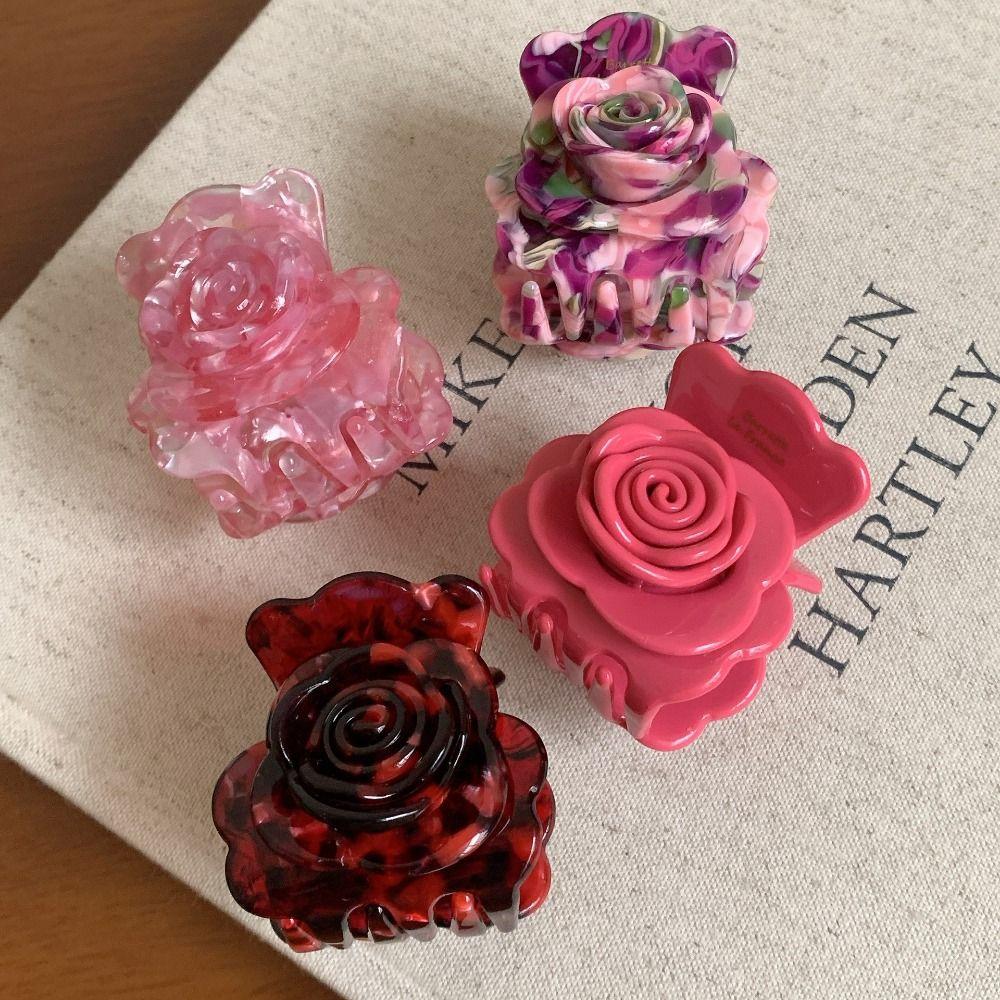 Candy Color Rose Hair Claw Acetic Acid Small Shark Clip Fashion Flower Hair Clip Female