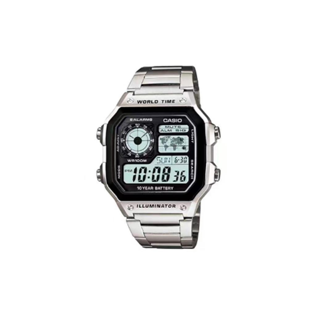 CASIO Custom Collection Quartz Movement Stainless Steel Strap Watch Unisex Black Dial AE-1200WHD-1A(Watch3--)