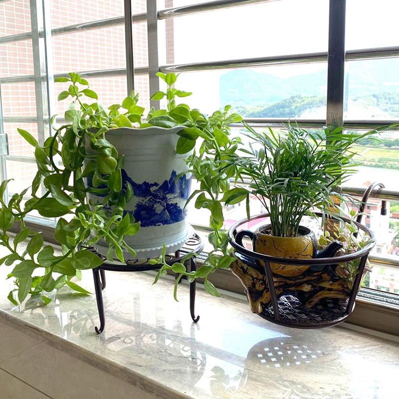 24cm Metal Plant Stand Flower Pot Base Holder Home Garden Indoor Outdoor Flower Plant Display Free Standing Bonsai Holder Stand