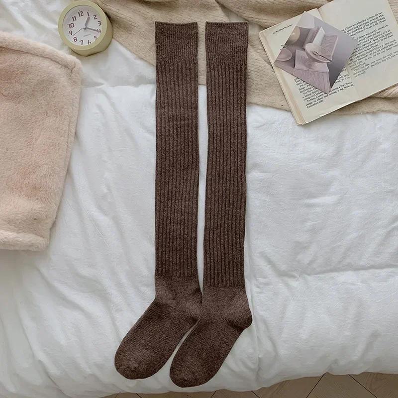 8 Farben Oberschenkelhohe Strümpfe Damen Dick Warm Kniehohe Socken Wolle Kaschmir Thermisch Lange Socken Hohe Socken Strumpf Herbst Winter One Size white