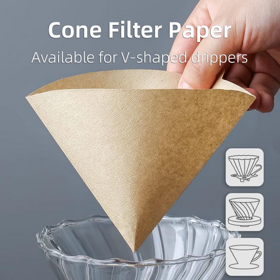 Coffee Paper Filters 100PCs/40PCs Unbleached V01 V02 Cone Filter Pour Over Natural Wood Pulp 60 Degree Drip Coffee Paper Filters