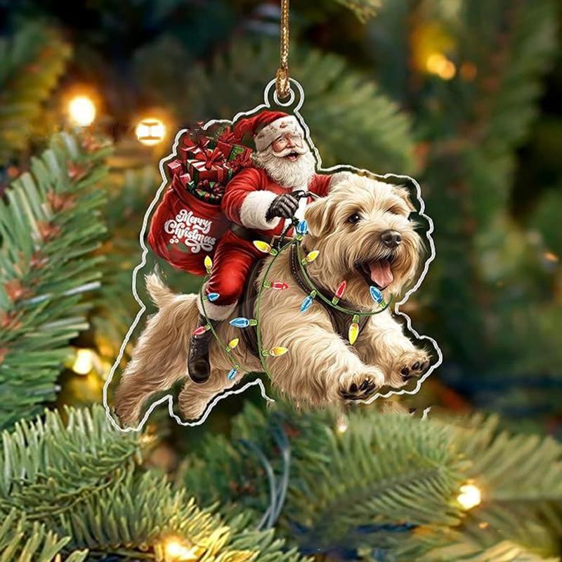2026 Santa Claus And His Funny Dog Ornament 2D Flat Acrylic Pendant Christmas Decoration For Home Xmas Tree  Year Kerst