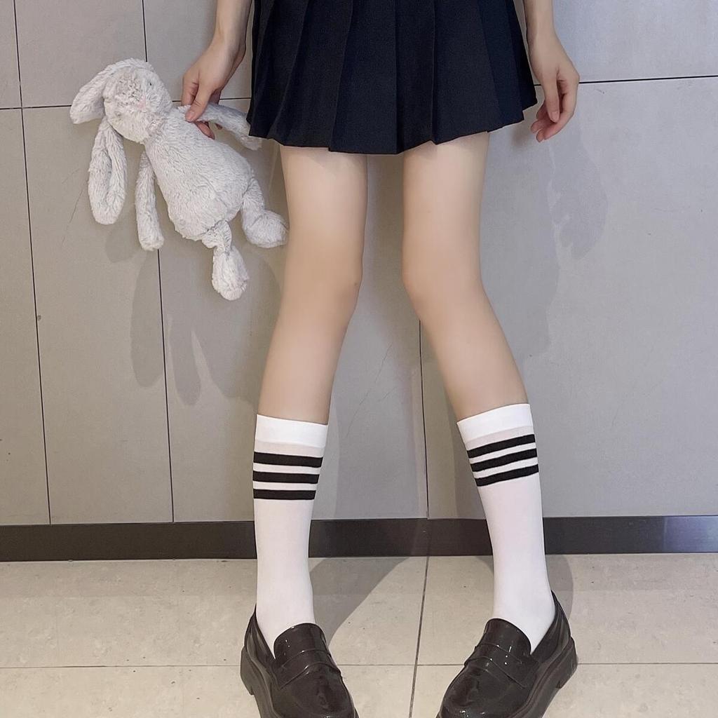 Japanese White Jk Tube Socks Sweet College Style Striped Socks Velvet Calf Socks Women'S Knee Socks Ins Style
