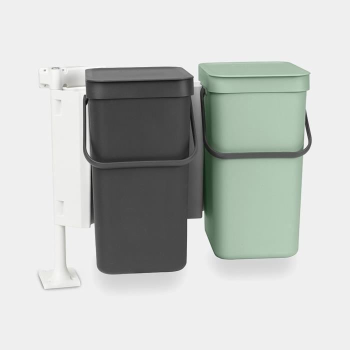 BRABANTIA Poubelle Waste Bin Sort & Go 2 X 12 L - Jade Green & Dark Grey