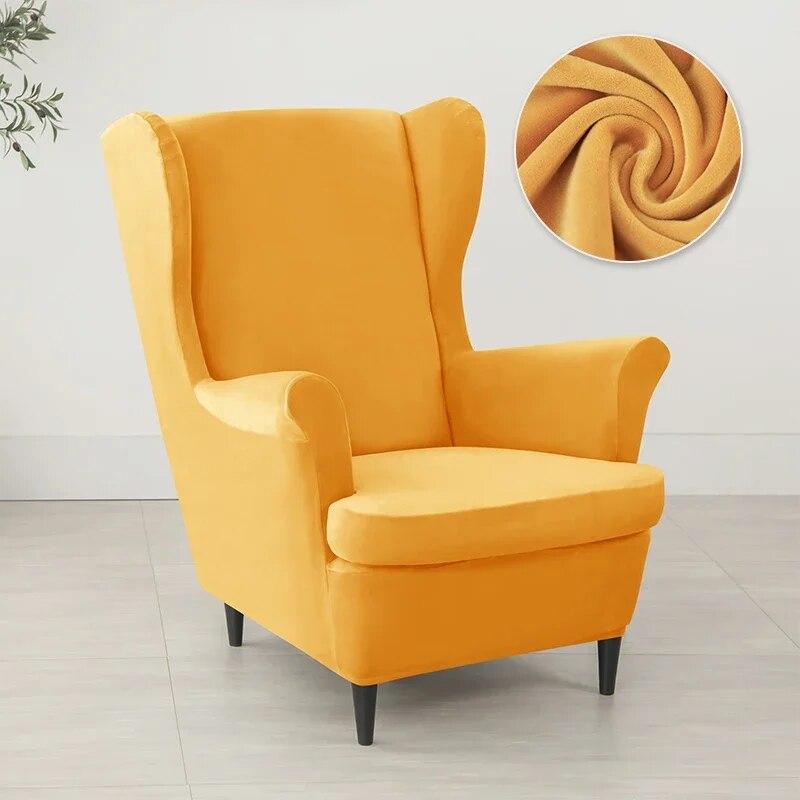 Nordic Solid Color Wing Chair Cover Velvet Stretch Armchair Covers Removable Relax Sofa Slipcovers with Seat Cushion Slipcover