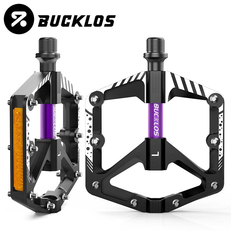 BUCKLOS Mountain Bike Pedals Aluminum Alloy Non-Slip Bicycle Pedals with Reflectors DU Bearings Bicycle Platform Pedals 9/16''