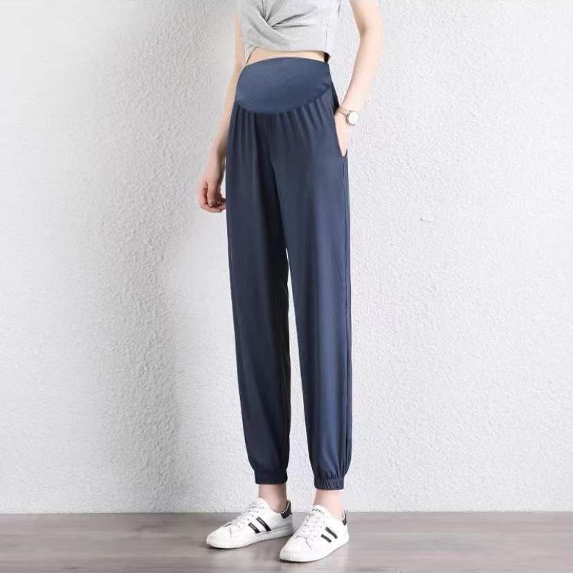 Maternity pants, ice silk belly support, cool and thin in summer, pregnant women's nine-point pants loose, large size casual, loose feet