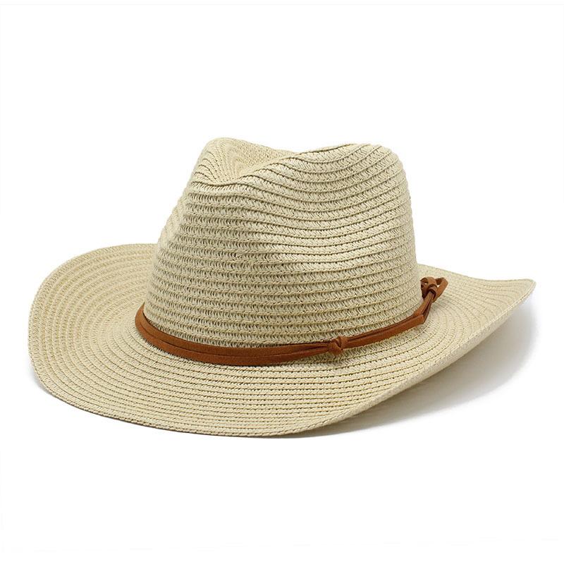 Summer Double Belt Jazz Straw Hat Men'S Shade Sunscreen Straw Hat Women'S Western Cowboy Trend Hat