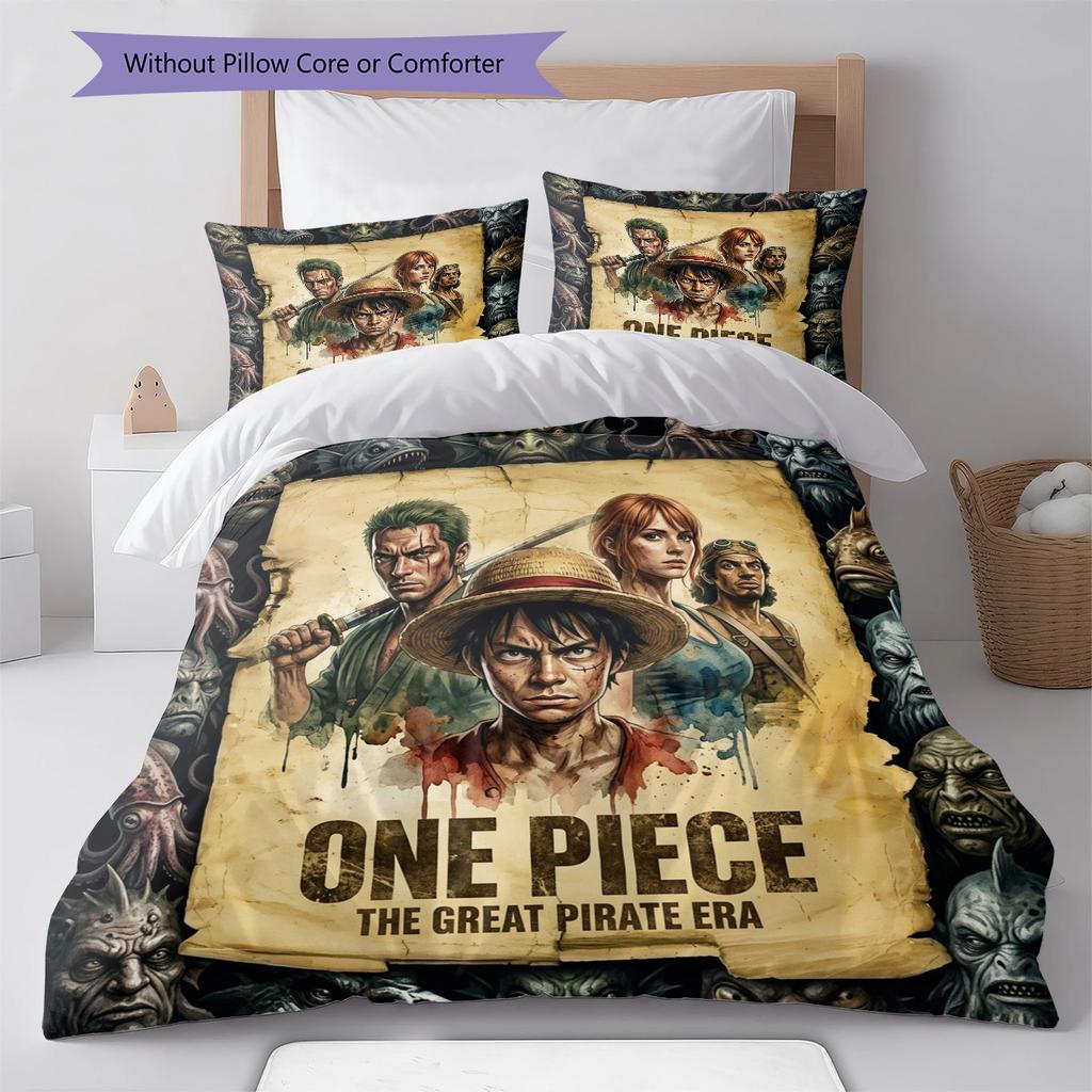 One Piece Art Pattern Bedding Quilt Set Quilt Cover Pillowcase Home Birthday Gift(1 * Duvet Cover + 2 * Pillowcase, Without Core)