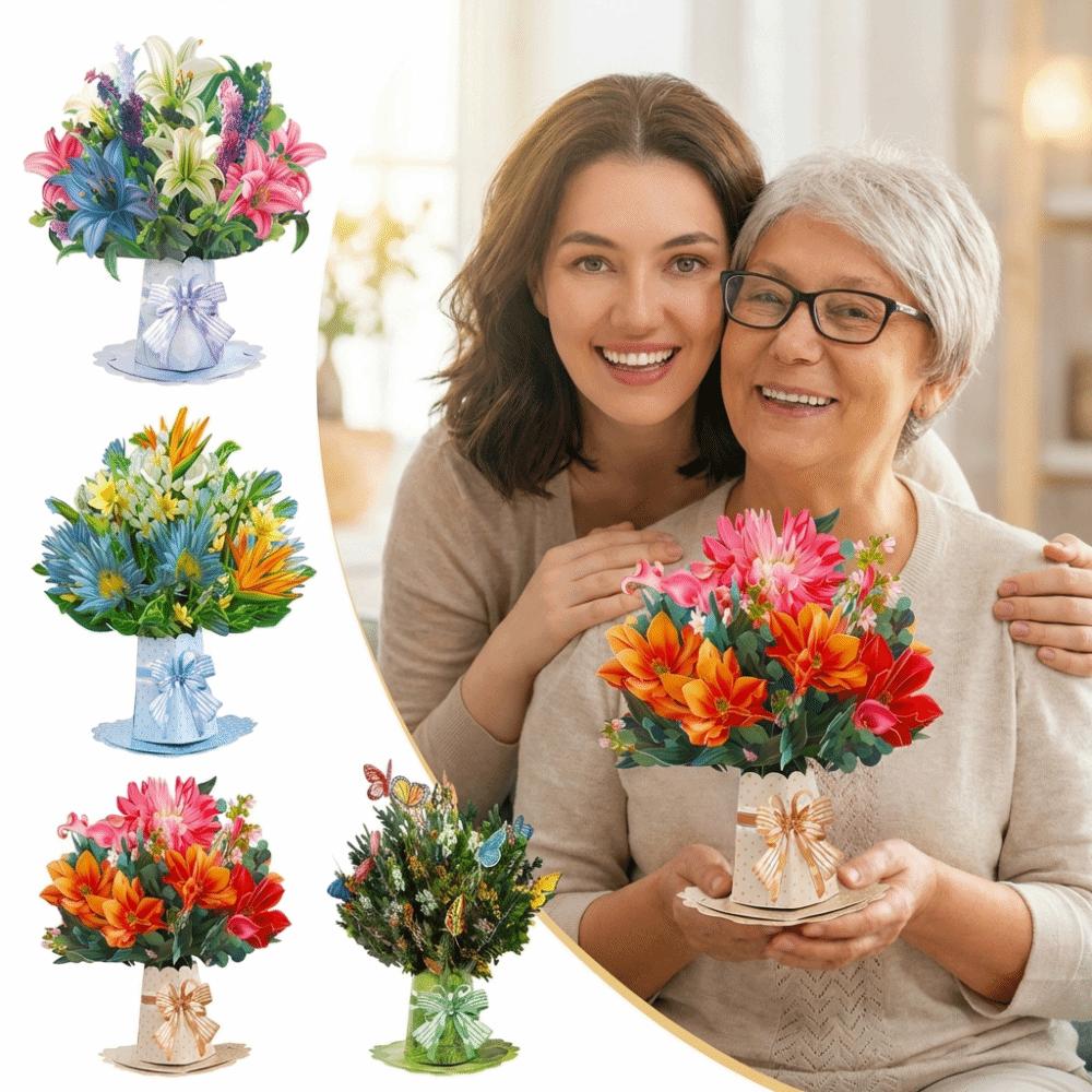 Thank You Wishes 3D Design Pop-Up Flower Card Flower Bouquet Premium Quality Flora Card Pop-Up Bouquet Card Mothers Day