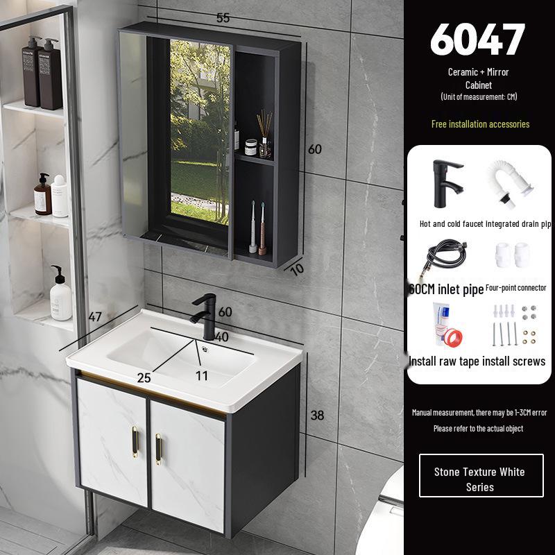 Luxury Space Aluminum Bathroom Vanity with Integrated Ceramic Basin for Compact Spaces