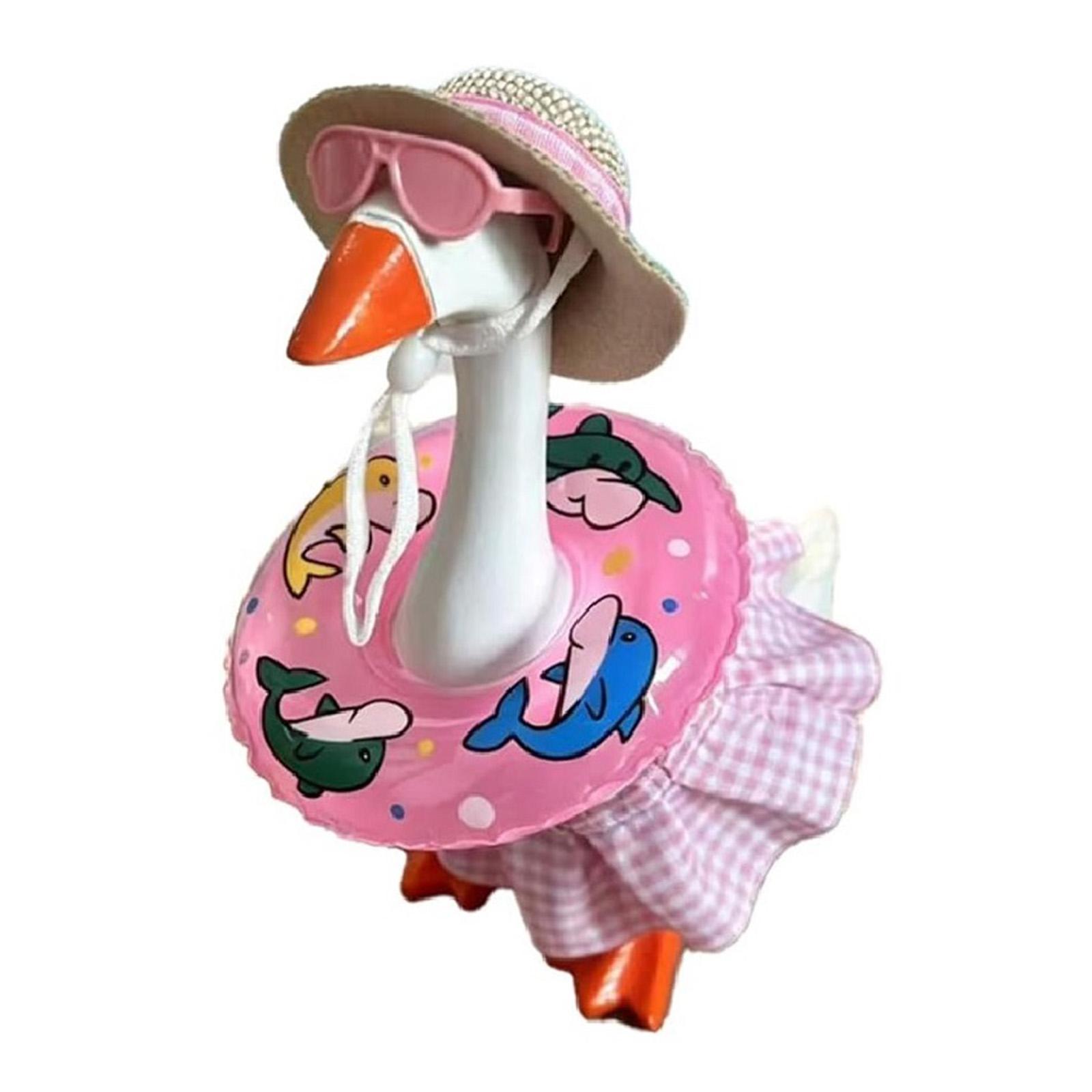 7 Inch Hawaiian Porch Goose Outfits with Dress Swimming Rings Sunglasses Hats Summer Goose Costume Hawaiian Desk Goose Outfits розовый