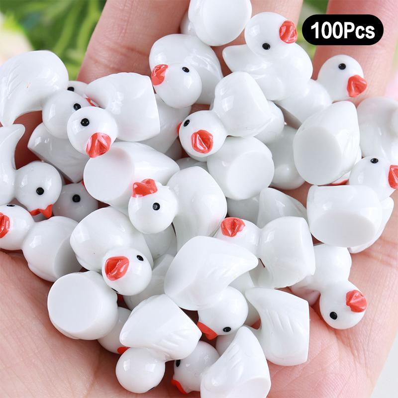 100Pcs Cartoon Cute Mini Luminous Little Duck Home Decor Resin Crafts Miniatures Ornaments Kawaii Desktop Decoration Gifts
