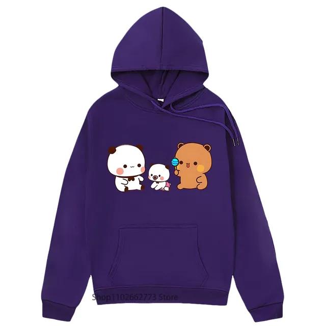 Bubu Dudu and Baby Panda Bear Print Hoodies Kawaii Cute Girls Clothes Winter Fleece Casual Streetwear Women Clothes Harajuku