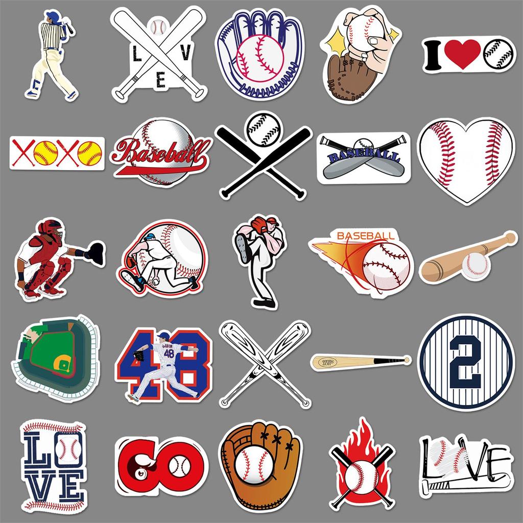 50-Piece Baseball Sports Luggage & Laptop Stickers - Trendy Graffiti Designs for Cars & Décor