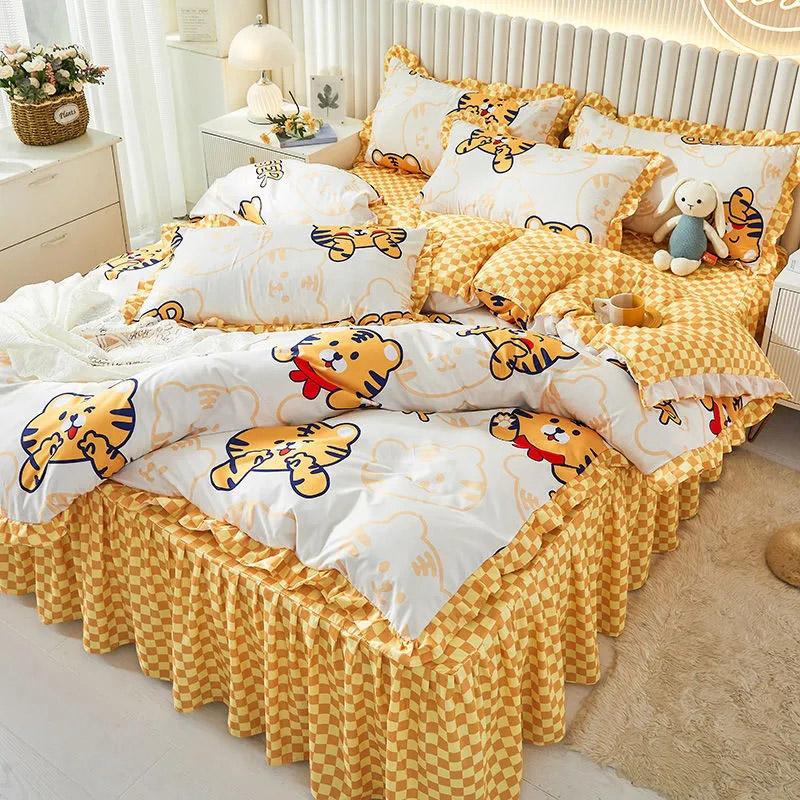 4pcs/set Girls Bed Skirts Comfortable Brushed Sheets Quilt Covers Bedding Sets Ins  Four Seasons Universal Four Piece Sets High Quality Home Textiles